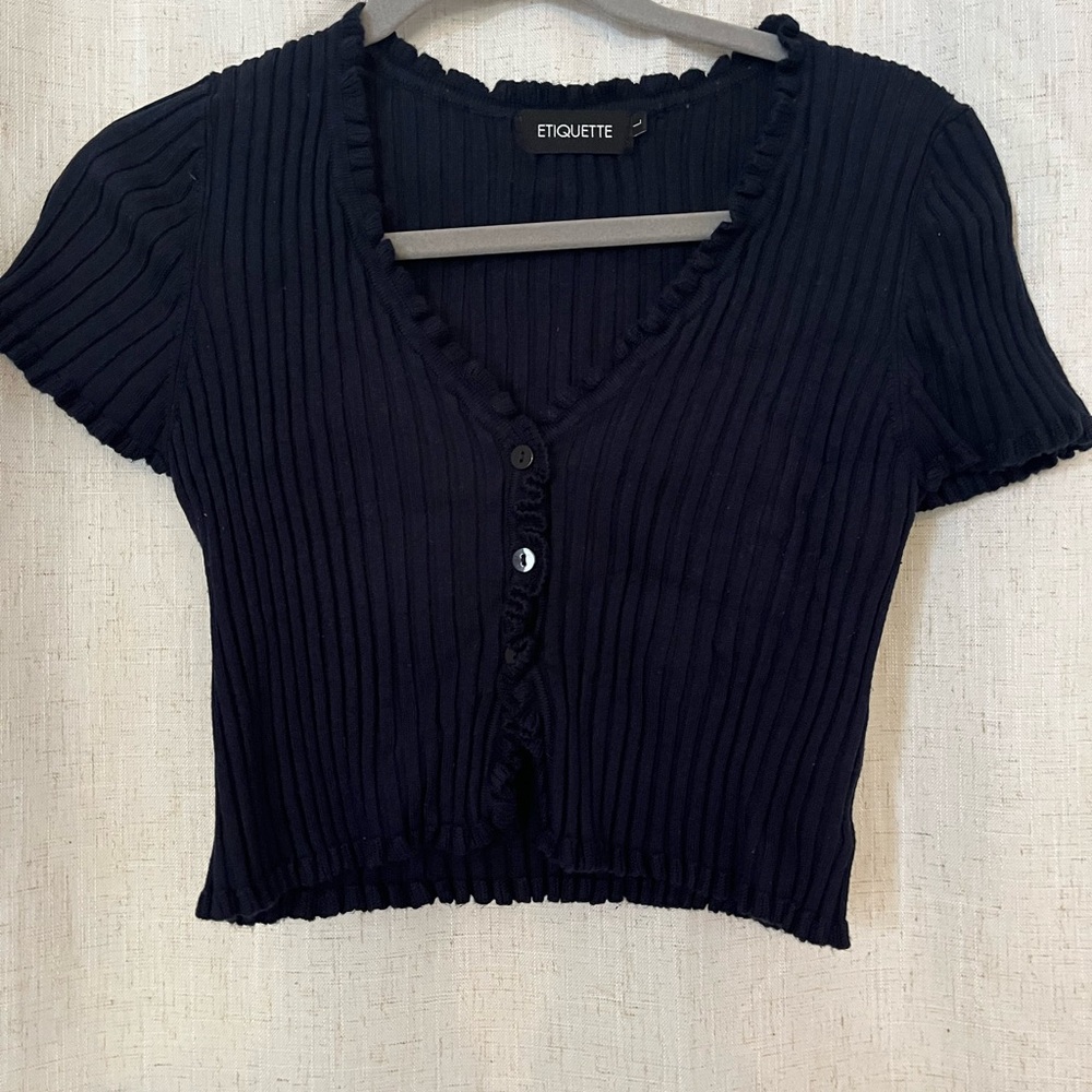 Navy Ribbed Crop Top